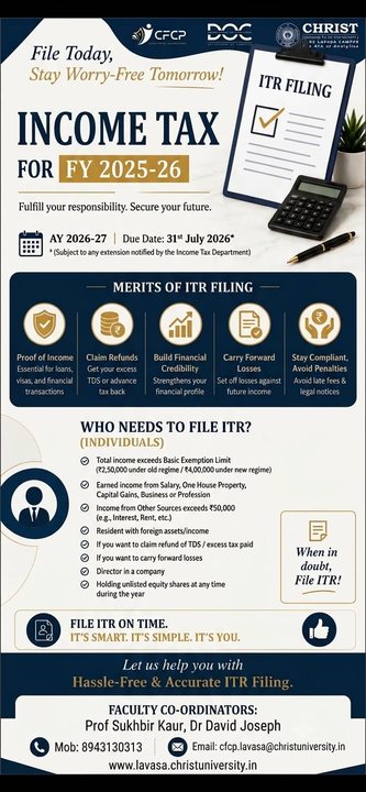 Income Tax Return filing advisory poster, FY 2025-26