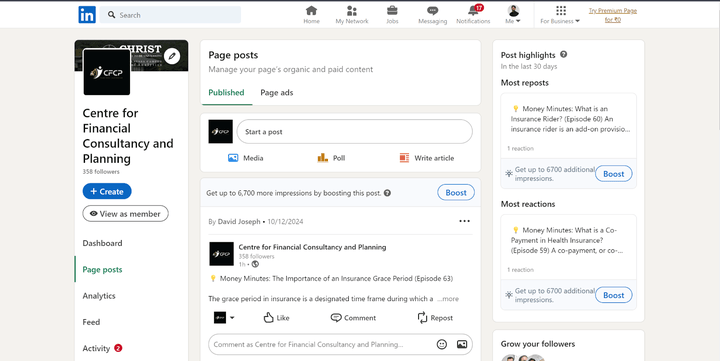 Money Minutes series on the CFCP LinkedIn page