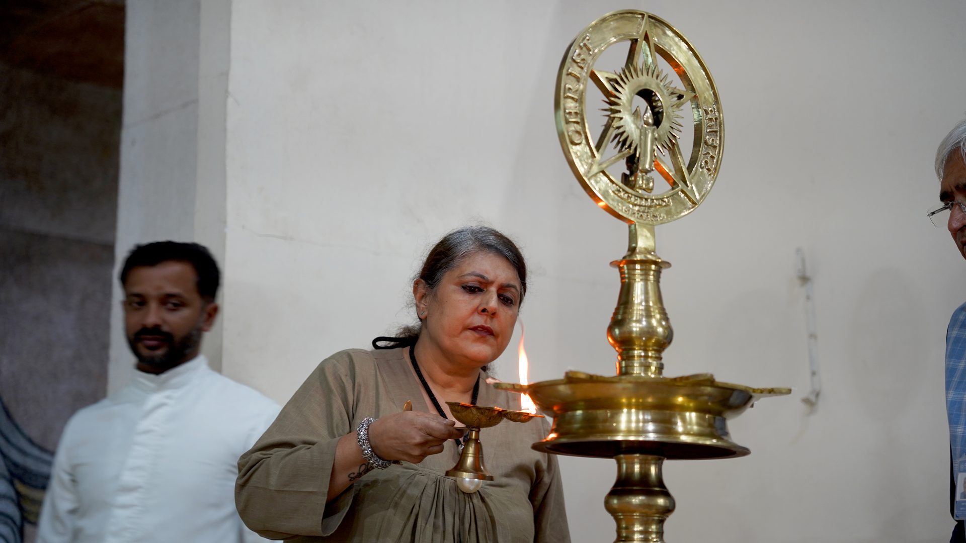 The traditional lamp being lit at the CSA inauguration, CHRIST Pune Lavasa Campus