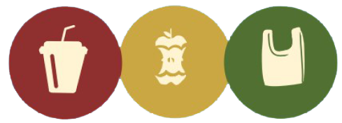 Illustration of three waste streams: a disposable cup, an apple core and a plastic bag