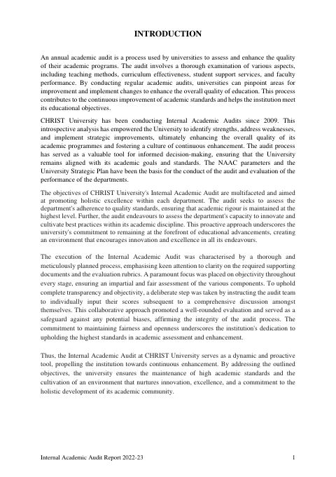 Internal Academic Audit Report 2022–23