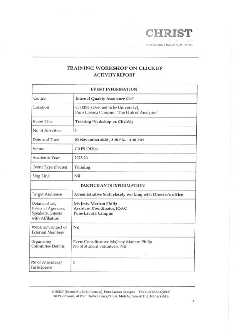 Training Workshop on ClickUp · Activity Report