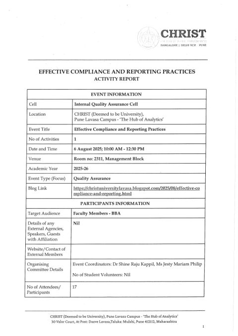 Effective Compliance and Reporting Practices · Activity Report