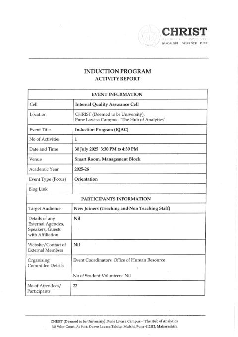 Induction Programme (IQAC) · Activity Report