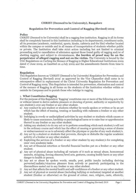 Regulation for Prevention and Control of Ragging (Revised) 2019