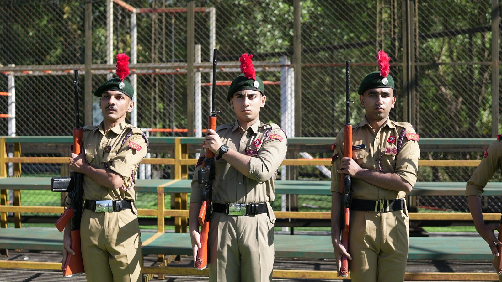 Arms drill with rifles during institutional training, CHRIST Pune Lavasa Campus