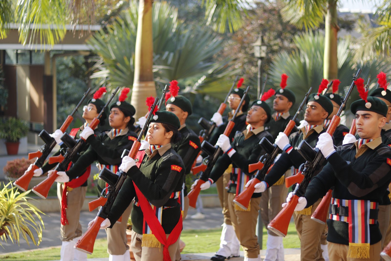 Guard presenting arms at the Republic Day parade, CHRIST Pune Lavasa Campus