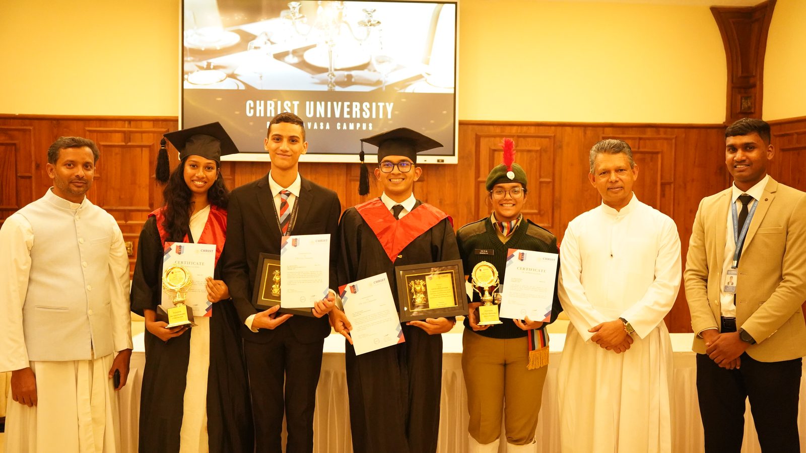 Award recipients with the University leadership, CHRIST Pune Lavasa Campus
