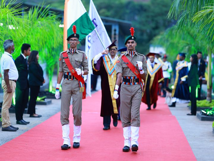 NCC cadets leading the academic procession at the University convocation, CHRIST Pune Lavasa Campus