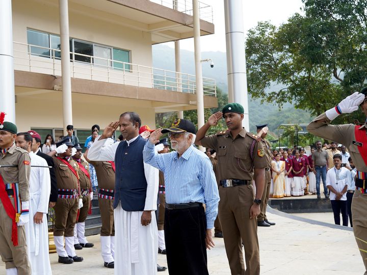 NCC guard saluting at the Independence Day flag hoisting, CHRIST Pune Lavasa Campus