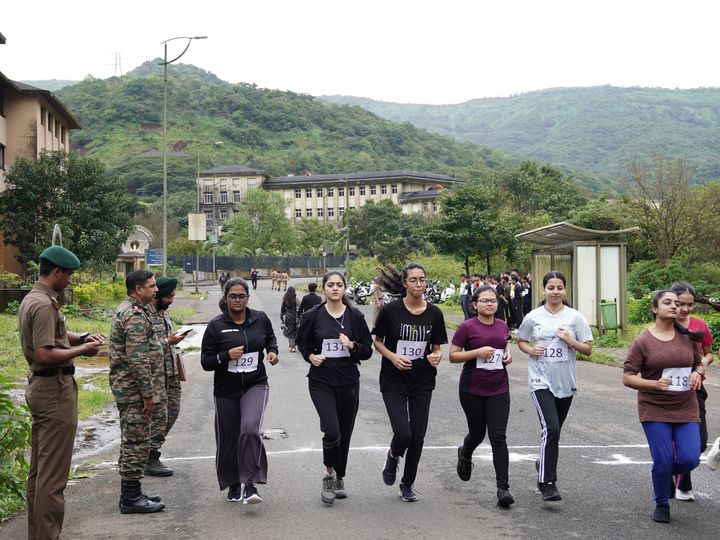Candidates on the timed run during the physical efficiency test, CHRIST Pune Lavasa Campus