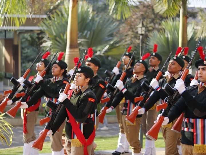 Guard presenting arms at the Republic Day parade, CHRIST Pune Lavasa Campus