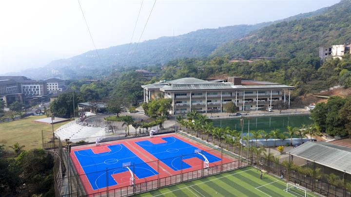 Aerial view of the basketball court, CHRIST Pune Lavasa Campus