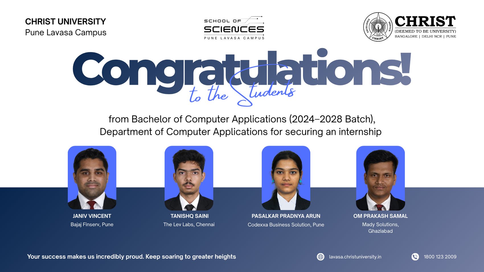 Internship congratulations poster 1 for academic year 2026-27