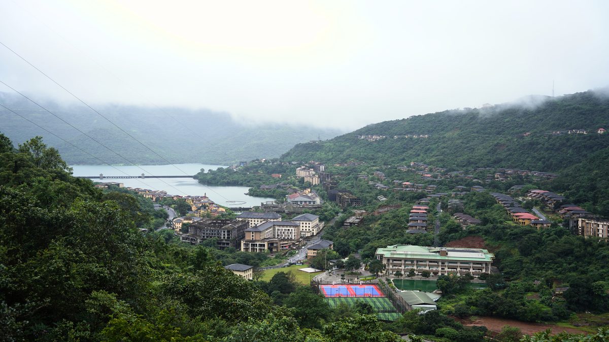 Aerial view of Lavasa township and CHRIST Lavasa campus in the Western Ghats