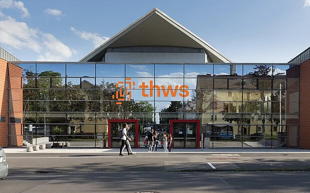 The glass-fronted main building of the Technical University of Applied Sciences W&uuml;rzburg-Schweinfurt (THWS), Germany