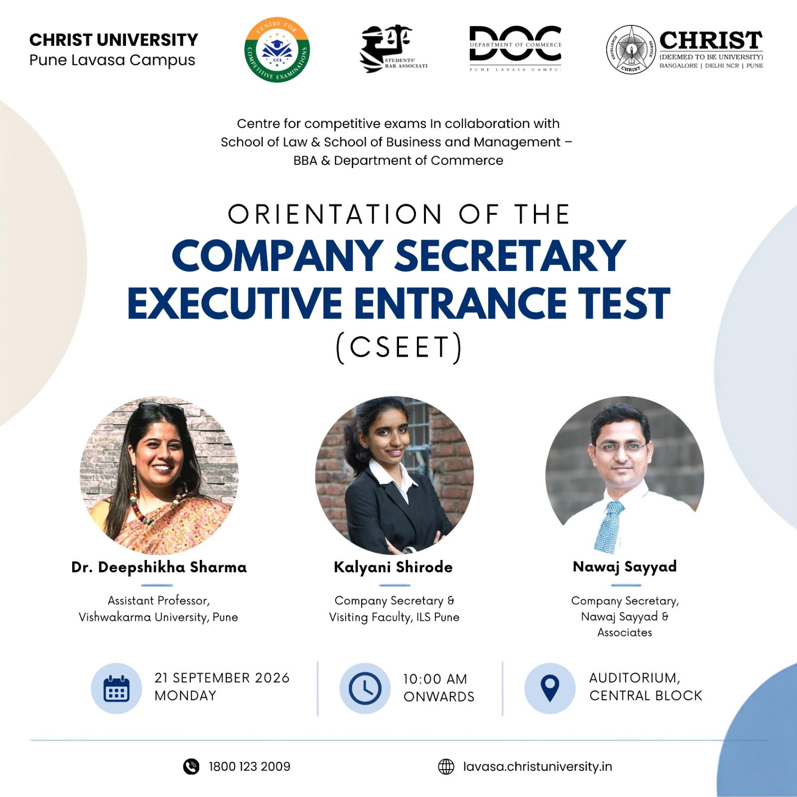 Orientation of the Company Secretary Executive Entrance Test (CSEET) poster