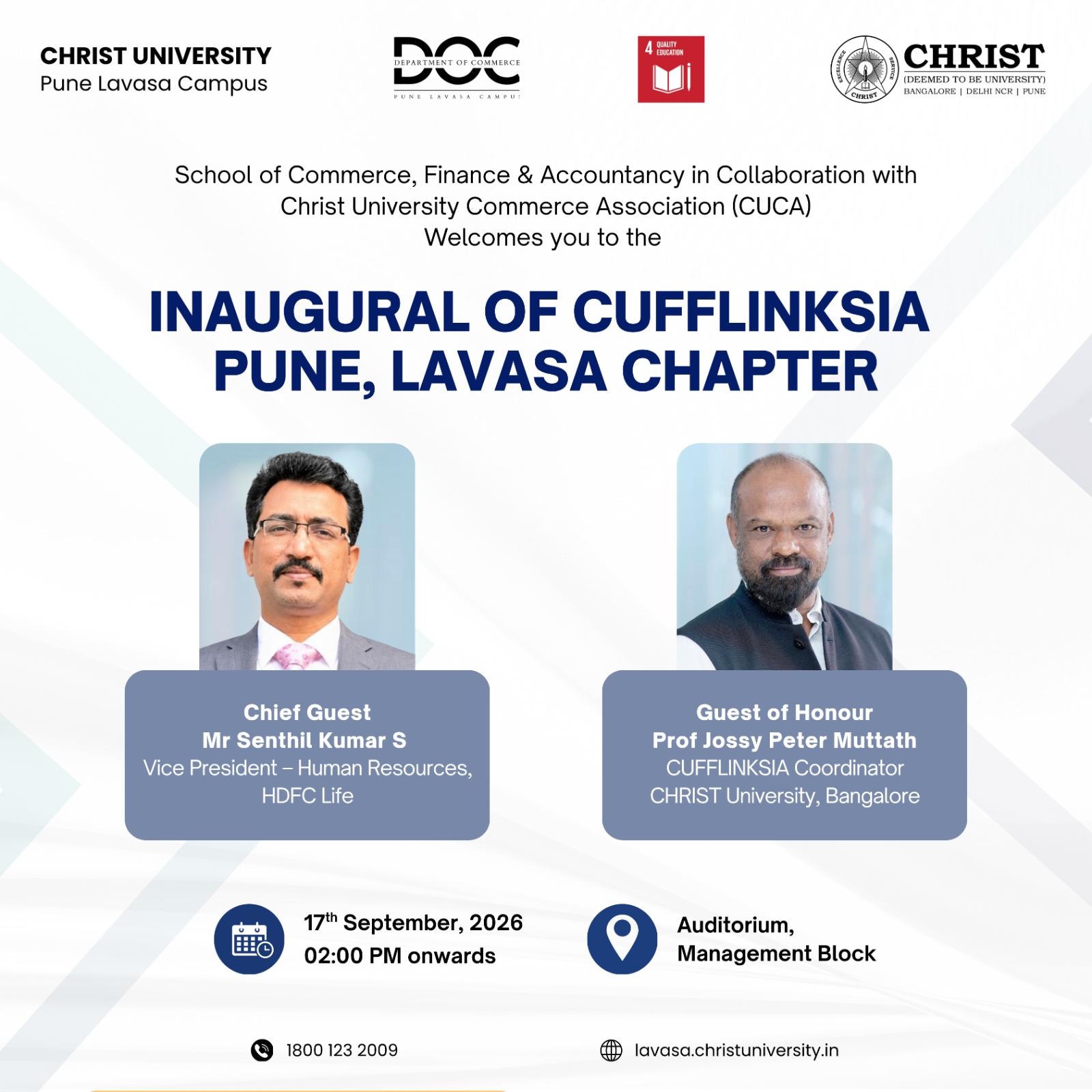 Inaugural of CUFFLINKSIA Pune, Lavasa Chapter poster